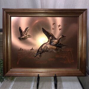 Vintage Mid Century Modern 3D Copper Wall Art Unique! Wildlife Mallards Ducks